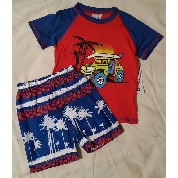 NEW Swimsuit 2 Piece Set Swim Trunks Jeep Shirt Mesh Short Buggy RedSweet 24 M